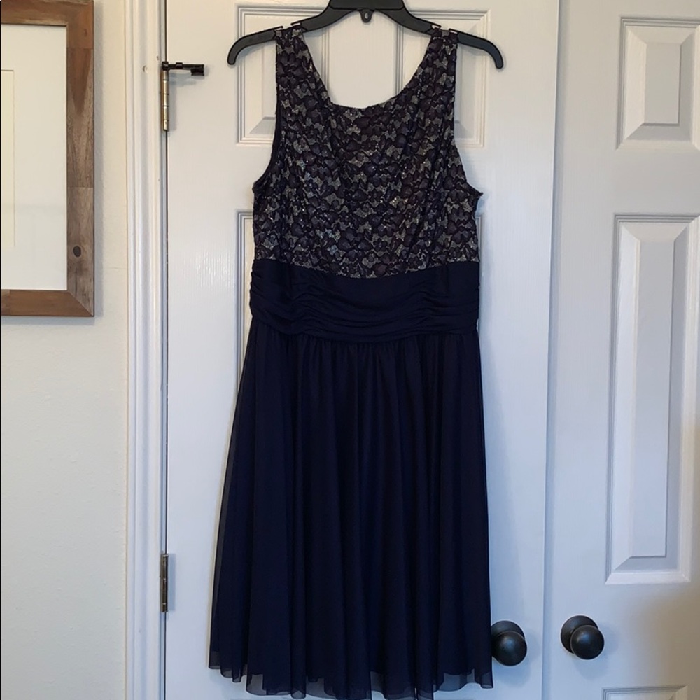 JH Evenings Navy/Silver Midi Dress Size 16